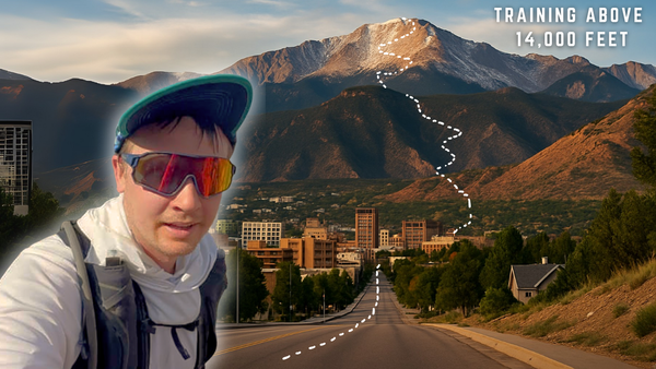 Runner climbing toward the summit of Pikes Peak during a 32-mile training run.