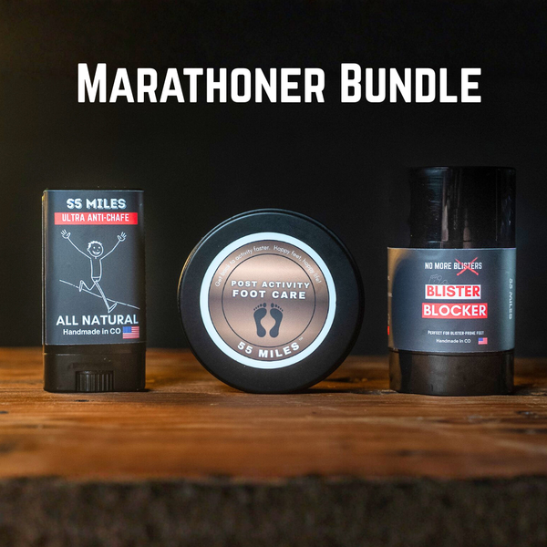 Marathoner Bundle with three products on a wooden surface against a dark background
