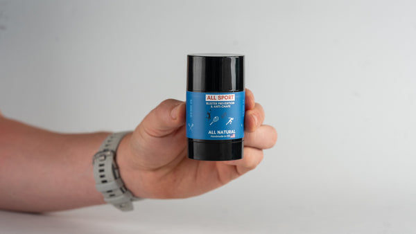 all sport blister prevention, blister repair, anti-chafe stick, anti-chafe cream, how to stop blisters and rubbing, all natural ingredients anti chafe, all sports, endurance sports, intense sports anti chafing