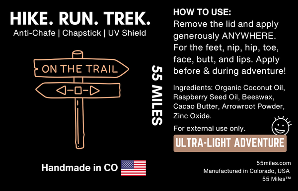 3-1 anti-chafe, blister prevention, sunscreen, and chapstick, moisturizer, light weight sunscreen, light weight anti-chafe cream for hikers, backpackers and all natural ingredients.